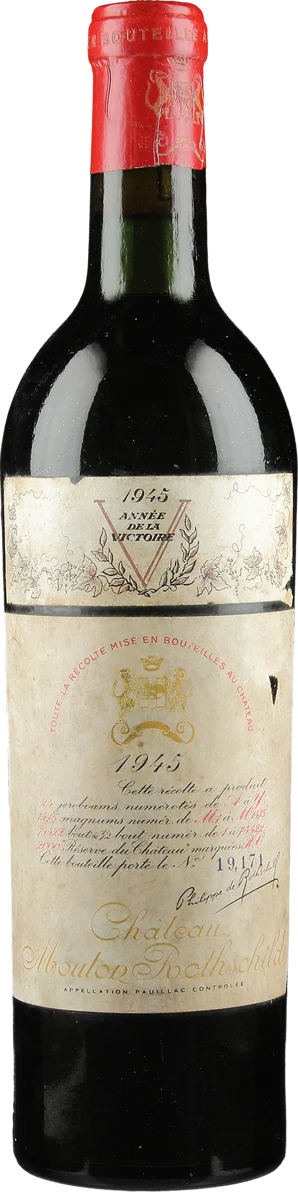 Mouton Rothschild 1945 by Château Mouton Rothschild, Pauillac, red wine bottle