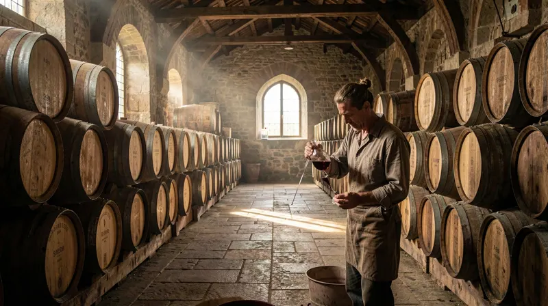 French oak barrels in a Bordeaux château cellar
