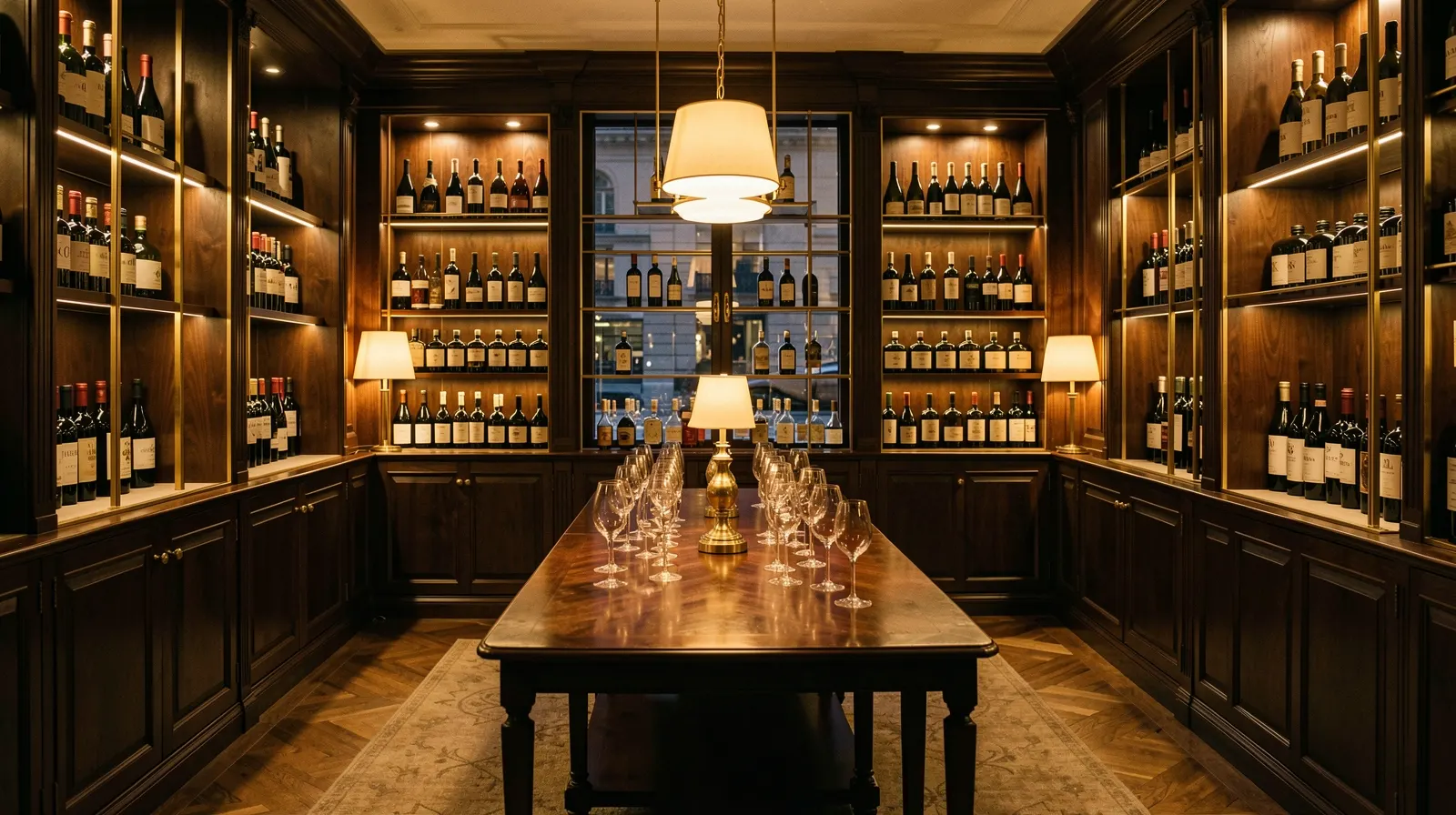 Bottles on illuminated shelves in an ARVI boutique